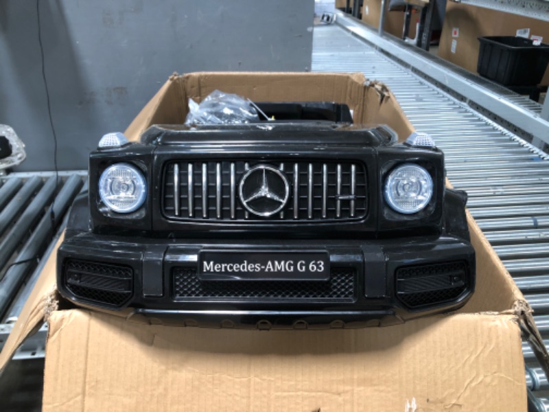 Photo 4 of 12V Kids Ride on Car, Licensed Mercedes Benz G63 Electric Car w/Remote Control, Music, Spring Suspension, LED Light, Bluetooth, Horn, AUX, Safety Lock Battery Powered Electric Vehicle, Black