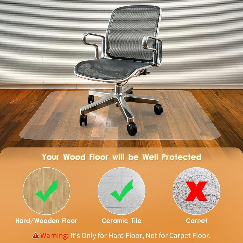 Photo 1 of SHAREWIN Office Chair Mat for Hard Floor, Self-Adhesive Under Desk Protector for Floors, Anti-Slip Plastic Rolling Computer Mats, 47"x36", Clear 47"x36"-Rectangle Transparent