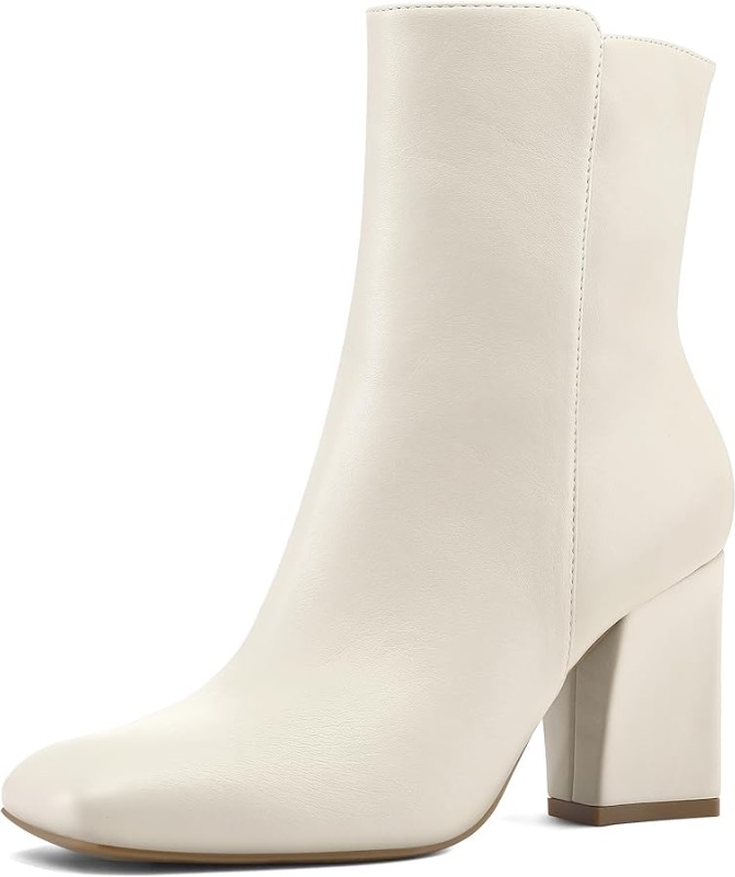 Photo 1 of mysoft Women's GoGo Ankle Boots Square Toe Side Zipper Chunky Block Heel Mid Calf Low Heeled Short Booties