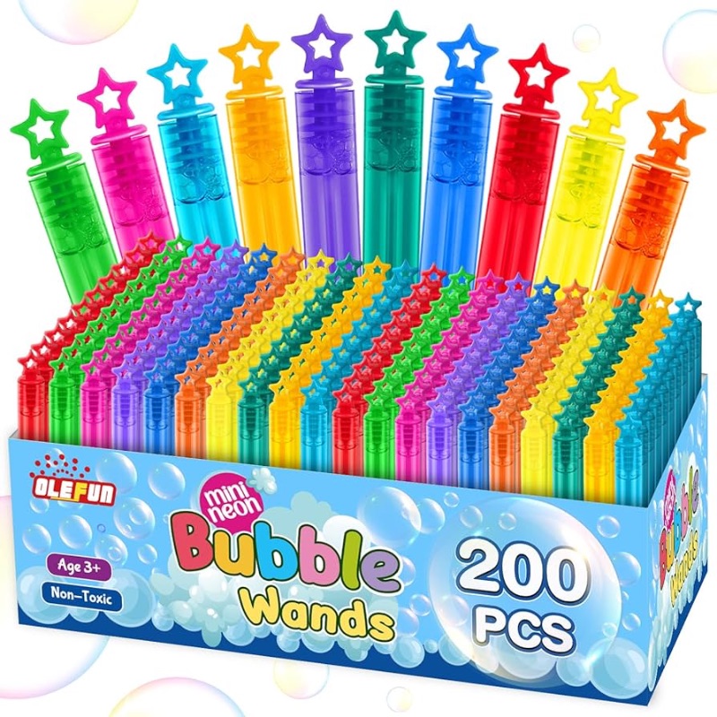 Photo 1 of 200 Pcs Mini Bubble Wands in 10 Color, Bulk Party Favors for Kids, Themed Birthday, Christmas, New Year, Valentine, Carnival, School Classroom Prizes for Boys & Girls, Ideal Goodies Bags Stuffers