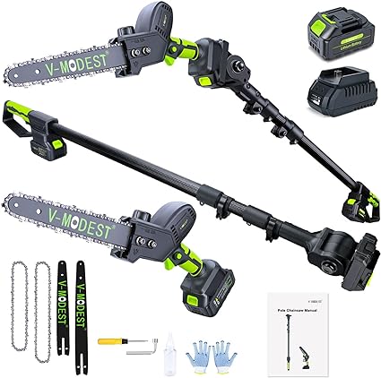 Photo 1 of ***Parts Only***2-IN-1 Cordless Pole Saw, 8" & 10" Brushless Electric Pole Chainsaw Powered by 21V 4.0Ah battery, Automatic Oiler, 4LB, 15FT Max Extension Pole Saws for Tree Trimming (Fast Charger)
