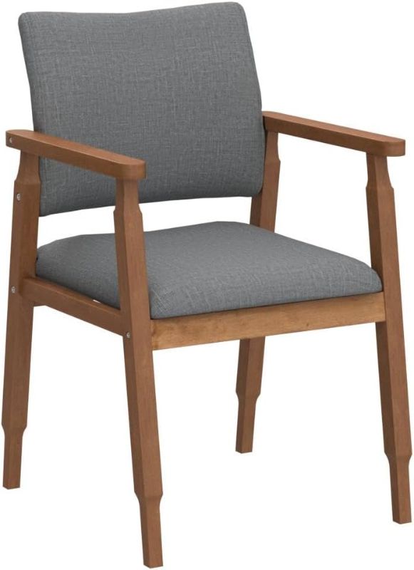 Photo 1 of thksbought Mid Century Modern Walnut Dining Chairs Wood Arm Grey Fabric Kitchen Cafe Living Room Decor Furniture
