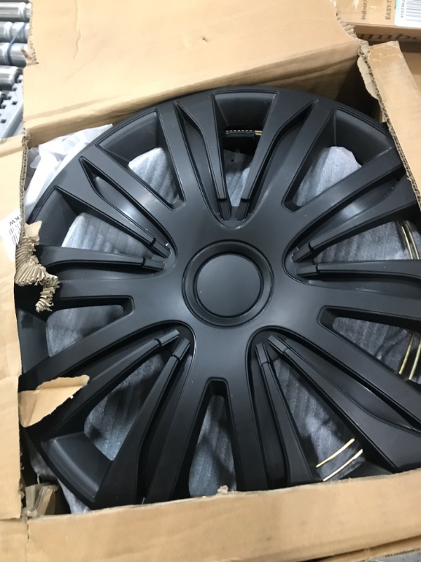 Photo 1 of 15'' Hubcaps Set of 4 Wheel Rim Cover Universal R15 Hub Caps Replacement ABS Material Exterior Accessories for Car Pickup Truck SUV (15-Inch, Matte Black)
