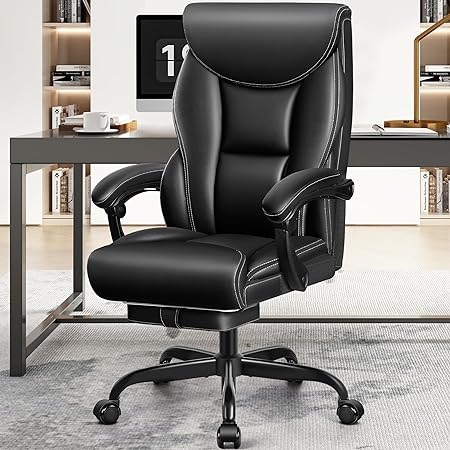 Photo 1 of Office Chair Executive, Big and Tall Ergonomic Office Desk Chair Comfy, PU Leather Home Office Chairs, HighBack Reclining Computer Desk Chair with Footrest for Home Office Gaming (Matte Black)
