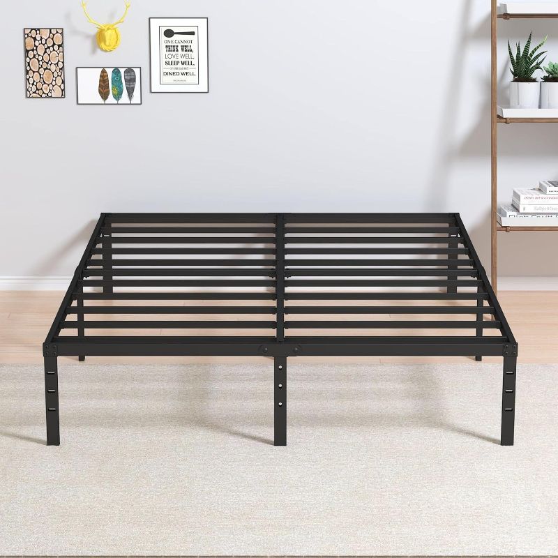 Photo 1 of 14 Inch Metal Bed Frame Queen Size No Box Spring Needed, Heavy Duty Platform Support Up to 3000 lbs, Easy Assembly, Noise Free, Black
