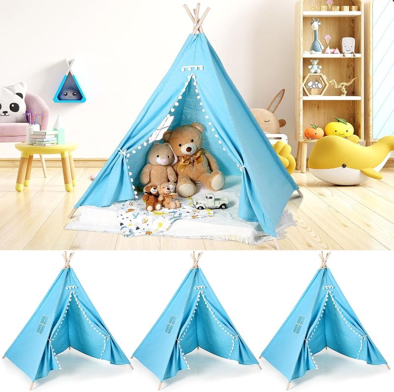 Photo 1 of 3 Pack Teepee Tents for Kids Play Tipi Tent for Children Boys Girls Sleepovers Party Tents Indoor Outdoor Playhouse Games Teepee Foldable Washable Boho Tent for Slumber Party(Solid Style)
