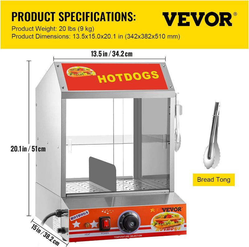 Photo 4 of (NON-REFUNDABLE) WantJoin Commercial Hot Dog Steamer, 2 Tiers Electric Hot Dog Steamer with Bun Warmer 27 L/24.52 QT, with Visuable Glass Slide Doors and Clip, suit for 175 Hot Dogs and 40 Buns, 1200W