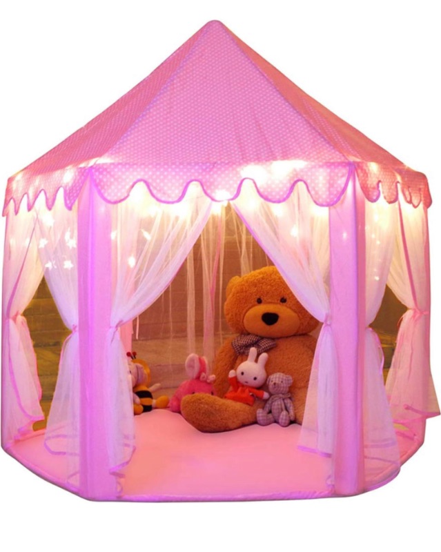 Photo 1 of Monobeach Princess Tent Girls Large Playhouse Kids Castle Play Tent with Star Lights Toy for Children Indoor and Outdoor Games, 55'' x 53'' (DxH)