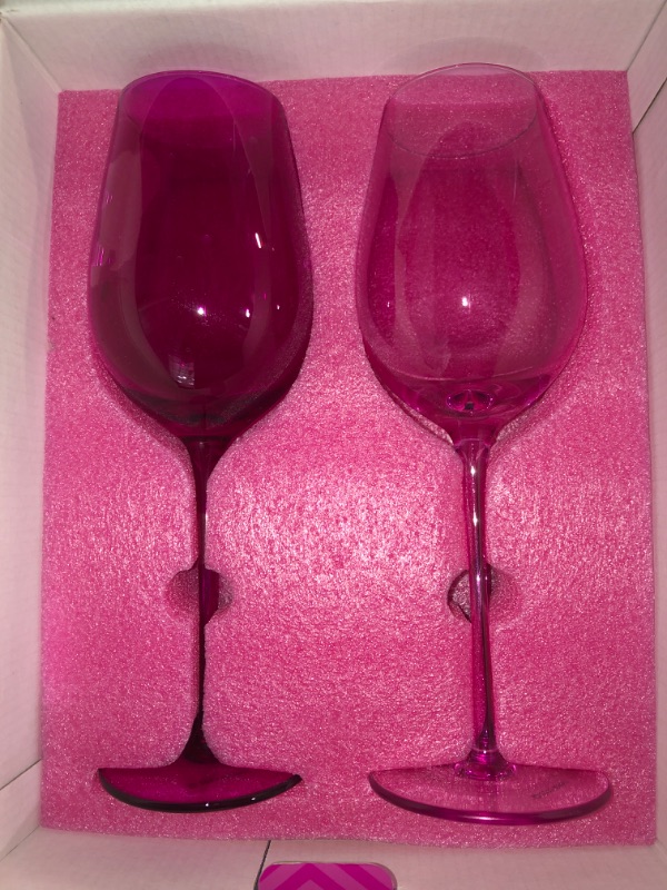 Photo 3 of (NON-REFUNDABLE) Dragon Glassware x Barbie Wine Glasses, Pink and Magenta Crystal Glass, As Seen in Barbie The Movie, 17.5 oz Capacity, Set of 2 2 Count (Pack of 1) pink,magenta