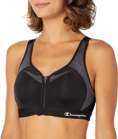 Photo 1 of Champion Women's Sports Bra, Motion Control Zip, High-impact Sports Bra, Underwire Bra for Women 34DD Black