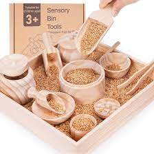 Photo 1 of **READ NOTES**Sensory Bin Tools with Wooden Box, Montessori Toys for Toddlers, Sensory Toys, Set of 12 Wooden Scoops and Wooden Tongs for Transfer Work and Fine Motor Learning, Motor Skills Development 12 Wooden Set