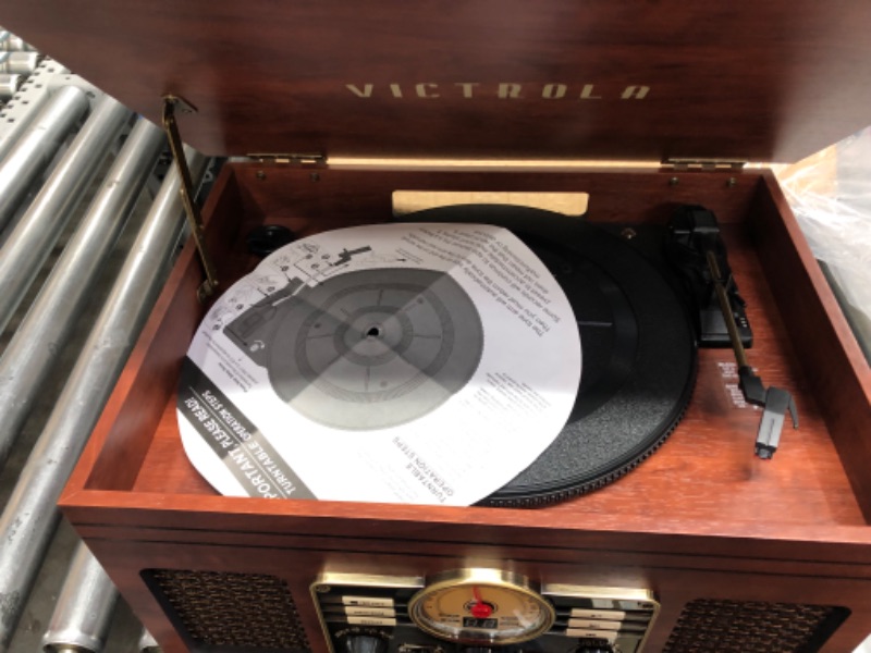 Photo 1 of Victrola Nostalgic 7-in-1 Bluetooth Record Player & Multimedia Center with Built-in Speakers - 3-Speed Turntable, CD & Cassette Player, AM/FM Radio, USB | Wireless Music Streaming | Mahogany Mahogany (USB) Entertainment Center