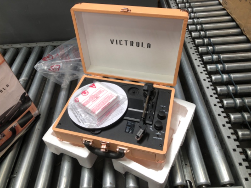 Photo 2 of **NON REFUNDABLE - DOES NOT POWER ON - PART ONLY**Victrola Vintage 3-Speed Bluetooth Portable Suitcase Record Player with Built-in Speakers | Upgraded Turntable Audio Sound| Includes Extra Stylus | Peach Rose Gold (VSC-550BT- TPG) Peach Rose Gold Record P