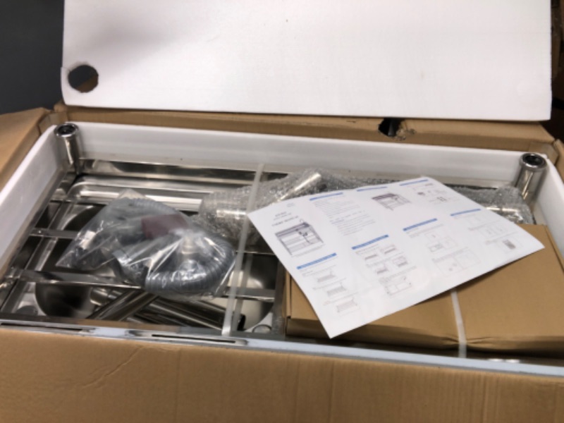 Photo 1 of Free Standing Stainless-Steel Single Bowl Commercial Restaurant Kitchen Sink Set w/ Faucet & Drainboard, Prep & Utility Washing Hand Basin w/ Workbench & Double Storage Shelves Indoor Outdoor (39.5in) 39.5" L