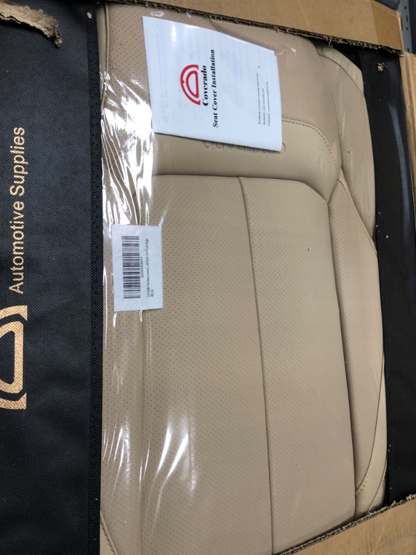 Photo 2 of (NON-REFUNDABLE) Coverado Front and Rear Seat Covers 5 Pieces, Waterproof Nappa Leather Car Seat Protectors Full Set, Universal Auto Interior Fit for Most Sedans SUV Pick-up Truck, Beige Beige FullSet