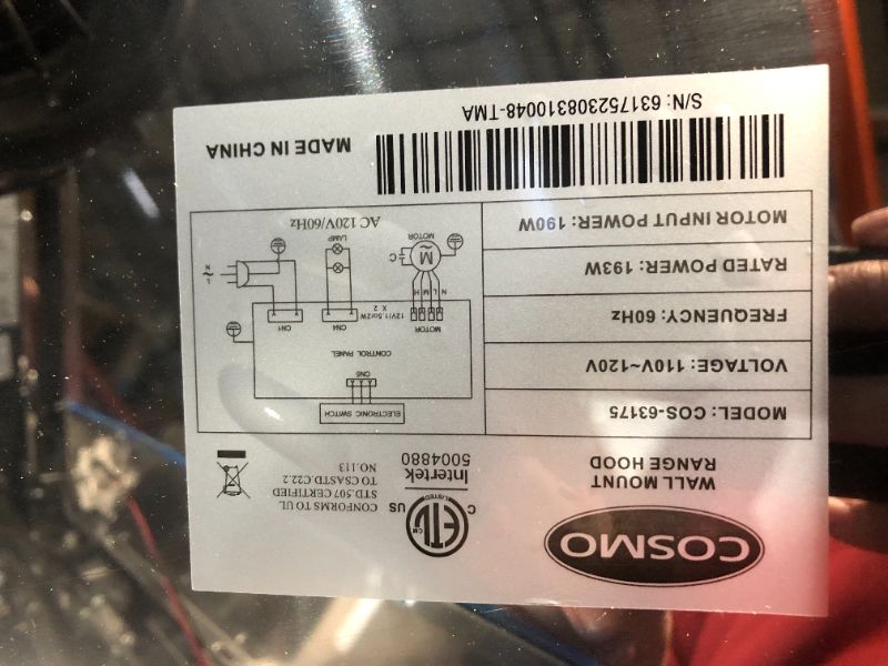 Photo 4 of ***DAMAGED - DENTED ON CORNER - FILTER DOESN'T FIT WELL - UNABLE TO TEST - SEE PICTURES***
COSMO 63175 30 in. Wall Mount Range Hood with 380 CFM, Ducted, 3-Speed Fan, Permanent Filters, LED Lights, Chimney Style Over Stove Vent in Stainless Steel 30 inch