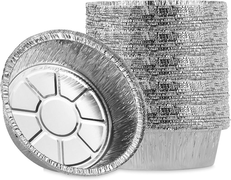 Photo 1 of Plasticpro 6'' Inch Round Tin Foil Cake Pans Disposable Aluminum, Freezer & Oven Safe - For Baking, Cooking, Storage, Roasting, & Reheating, Pack of 50