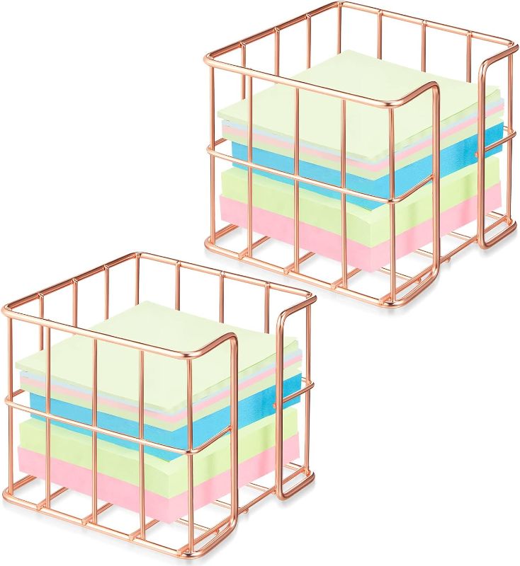 Photo 1 of 2 Pcs Post Note Holder Rose Gold Sticky Note Holder Cute Memo Note Cube Holder Dispenser Office Notepad Holder for Desk Organizer Mesh Memo Holder for Pen Pencil Home School Supplies