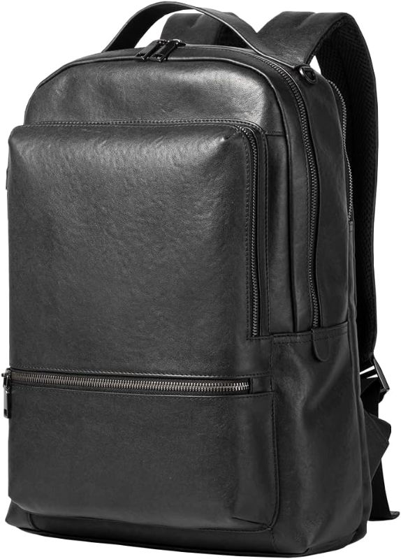 Photo 1 of 15.6 Inch Genuine Leather Laptop Backpack for Men Women, Business Travel Backpack Hiking Rucksack Daypack (2#Black)