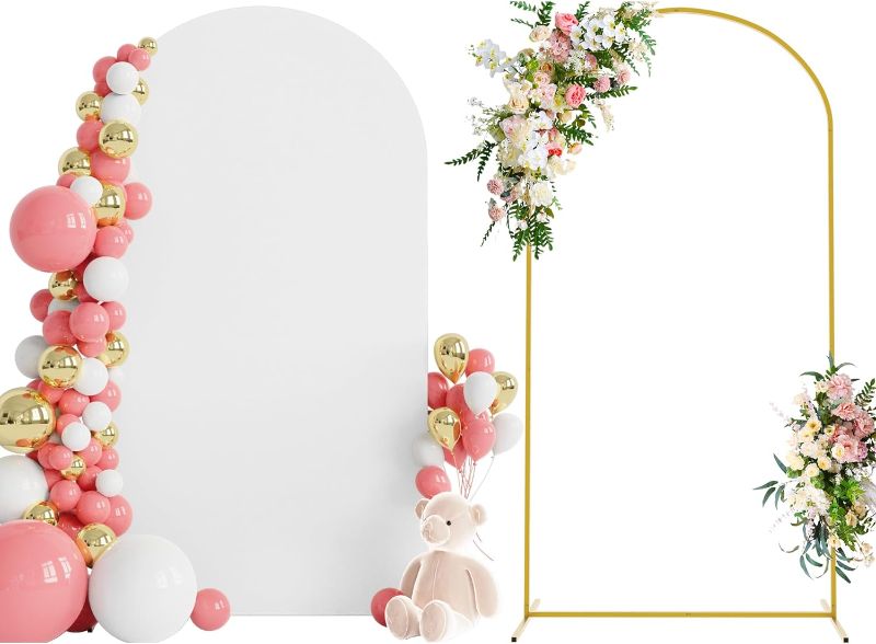 Photo 1 of **missing the cover** Wokceer 7.2 FT Wedding Arch Backdrop Stand and White Arch Cover, Metal Arch Stand with Arch Stand Cover for Birthday Party Wedding Ceremony Bridal Baby Shower Event Decor
