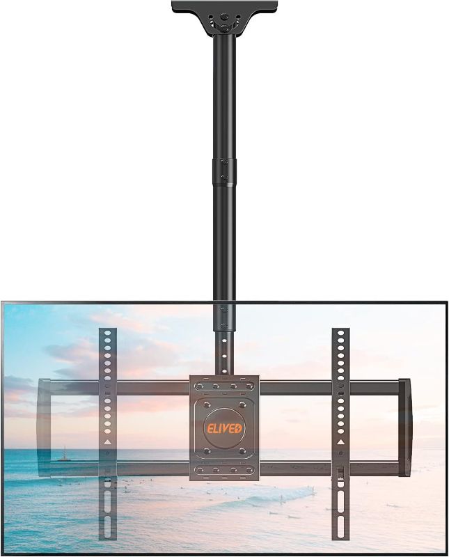 Photo 1 of ELIVED Ceiling TV Mount for Most 37-75 Inch LED, LCD OLED Flat Curved TVs, Height Adjustable Full Motion TV Mount, Hanging TV Bracket Swivel and Tilt, Holds up to 110 lbs, Max VESA 600x400mm YD3016