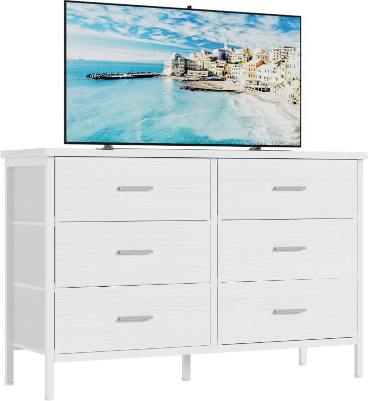 Photo 1 of *Damage* BOLUO White Dresser for Bedroom 6 Drawer,Wide Dresser TV Stand for 50" TV Dressers & Chests of Drawers Fabric Dresser for Closet Modern Medium