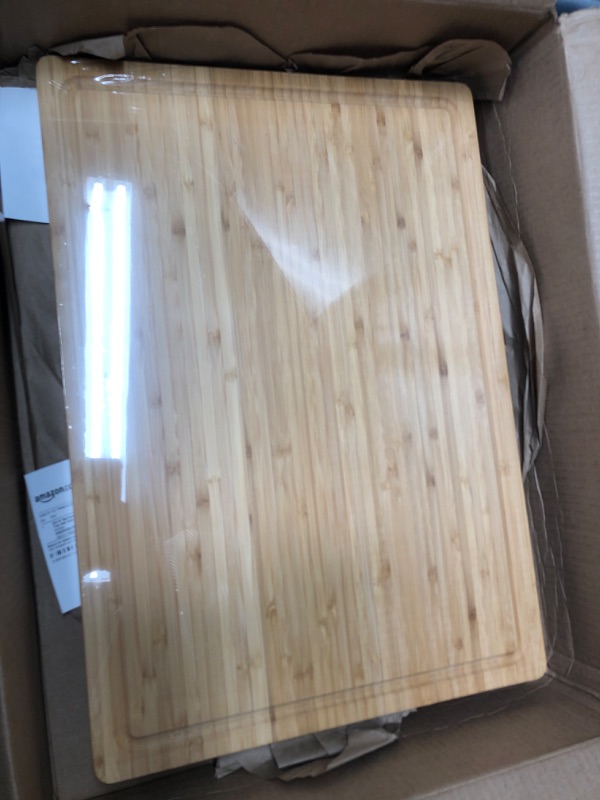 Photo 2 of 20x14" Bamboo Cutting Boards for Kitchen, Wood Charcuterie Boards Cheese Serving Tray with Side Handles and Juice Grooves, Solid Durable Reversible 20" (Flat)