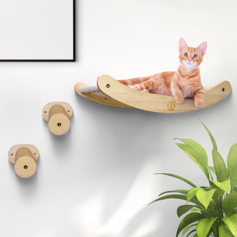 Photo 2 of 
New Cat Wall Shelves with Two Steps – Soft Cotton Cat Hammock with 2 Clothes – Pine Wooden Cat Wall Furniture – Cat Shelves for Sleeping, Climbing 