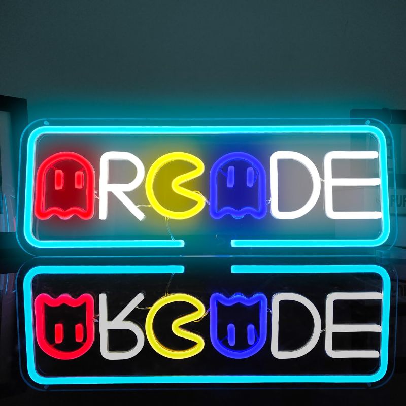 Photo 1 of Arcade Neon Sign Gaming Neon Signs for Wall Decor Ghost Game Neon Lights LED Light Up Signs for Gaming Room Man Cave Bedroom Kids Room Neon Wall Light Gift for Arcade Gamer Teens