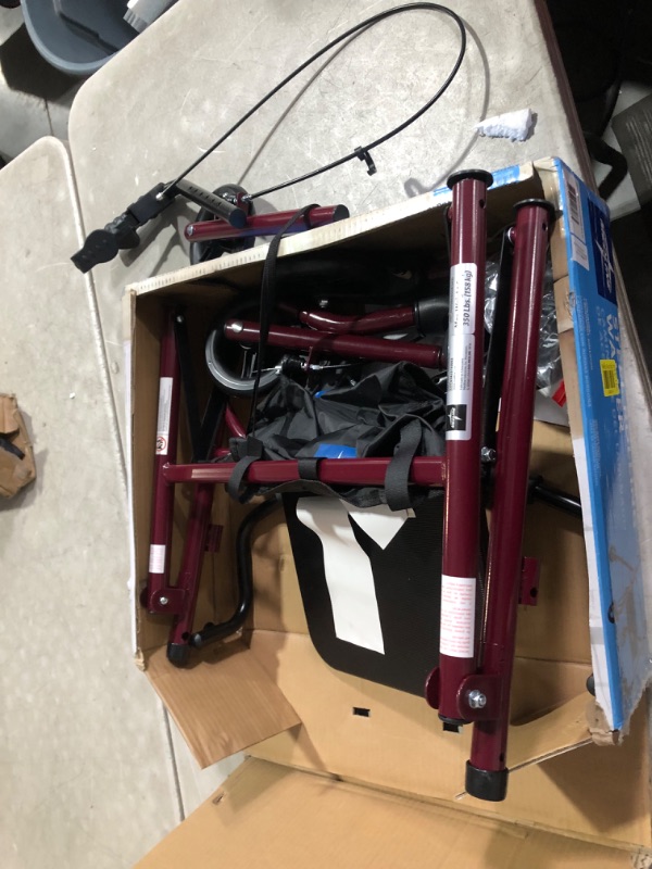 Photo 3 of ***USED - BRAKES AREN'T FUNCTIONING PROPERLY - PARTS LIKELY MISSING***
Medline Rollator Walker with Seat, Steel Rolling Walker with 6-inch Wheels Supports up to 350 lbs, Medical Walker, Burgundy