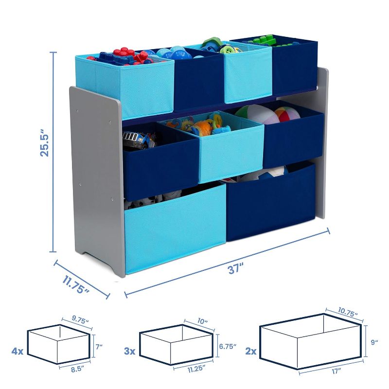 Photo 4 of (NON-REFUNDABLE) Delta Children Deluxe Multi-Bin Toy Organizer with Storage Bins - Greenguard Gold Certified, Grey/Blue Bins