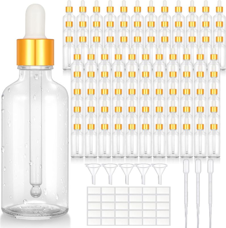 Photo 1 of 100 Pack 1.7 oz Eye Dropper Bottles Glass Eye Tincture Bottles Empty Oil Dropper Vials with Golden Top Cap for Essential Perfumes Massage Oils with Funnels, Plastic Droppers,30 Pcs Labels (Clear)
