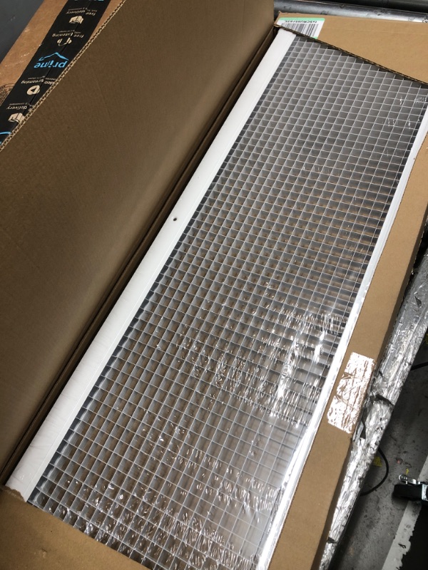 Photo 2 of 10" x 32" [Duct Opening] Aluminum Return Air Grille | Cube Core Rust Proof Eggcrate Vent Cover Grill for Sidewall and Ceiling, White | Outer Dimensions: 11.75" X 33.75" for 10x32 and 32x10 Duct Vent 10"W x 32"H [Duct Opening]