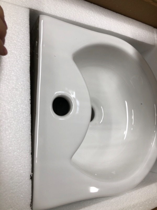 Photo 1 of Ufaucet Small Bathroom Wall Mount Floating Sink, 12 Inch Wall Hung Mounted Sink with Screw, Modern Bathroom Vessel Vanity Sink White U-Shaped Ceramic Porcelain with Single Faucet Hole and Overflow 12"x12" Wall Mount