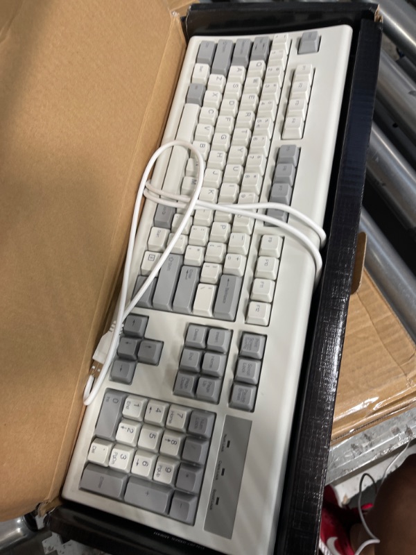 Photo 2 of Perixx PERIBOARD-106M, Wired Performance Full-Size USB Keyboard, Curved Ergonomic Keys, Classic Retro Gray/White Color, US English Layout Beige