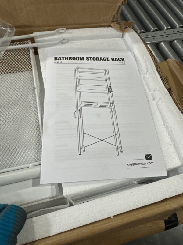 Photo 4 of **DAMAGED READ NOTES**Rolanstar Over The Toilet Storage, 4-Tier Wooden Bathroom Space Saver with Hooks, Freestanding Bathroom Organizer, Multifunctional Over The Toilet Storage Rack, Bathroom Toilet Rack, White