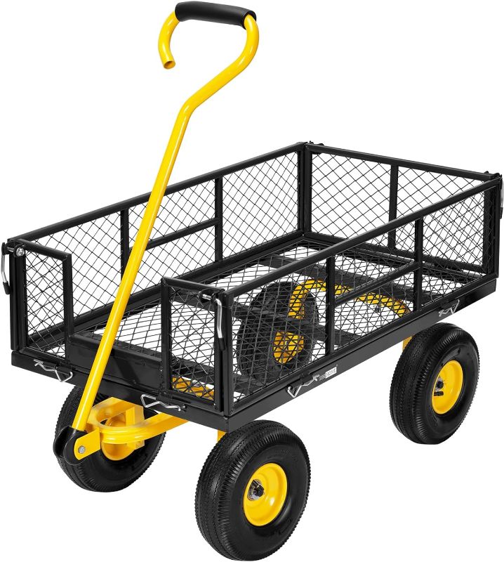 Photo 1 of ***USED - LIKELY MISSING PARTS - UNABLE TO VERIFY FUNCTIONALITY***
VIVOHOME Heavy Duty 880 Lbs Capacity Mesh Steel Garden Cart Folding Utility Wagon with Removable Sides and 4.10/3.50-4 inch Wheels (Black) Black-l