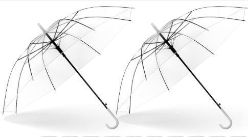 Photo 1 of 2 Pack Clear Wedding Umbrellas Bulk Transparent Auto Open Stick Umbrellas Windproof Waterproof Large Canopy Umbrella with White European J Hook Handle for Wedding Bride Groom Photography Golf Outdoor