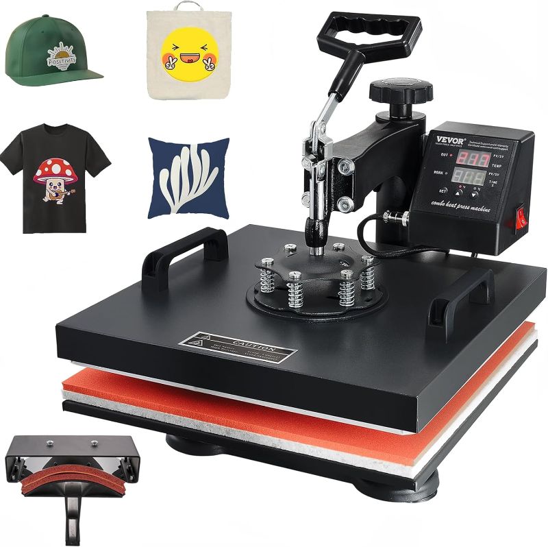 Photo 1 of VEVOR 15x15 Heat Press Machine 2 in 1 Combo, 360° Swing Away Digital Tshirt Press Machine, Clamshell Sublimation Heat Transfer Press for Printing T-Shirt Hat Cap 2in1-15x15 Inch