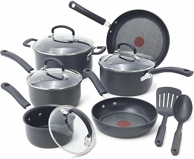 Photo 3 of -fal Ultimate Hard Anodized Nonstick Cookware Set 12 Piece, Oven Broiler Safe 400F, Lid Safe 350F, Kitchen Cooking Set w/ Fry Pans, Saucepans, Dutch Oven, Pots and Pans, Dishwasher Safe, Black