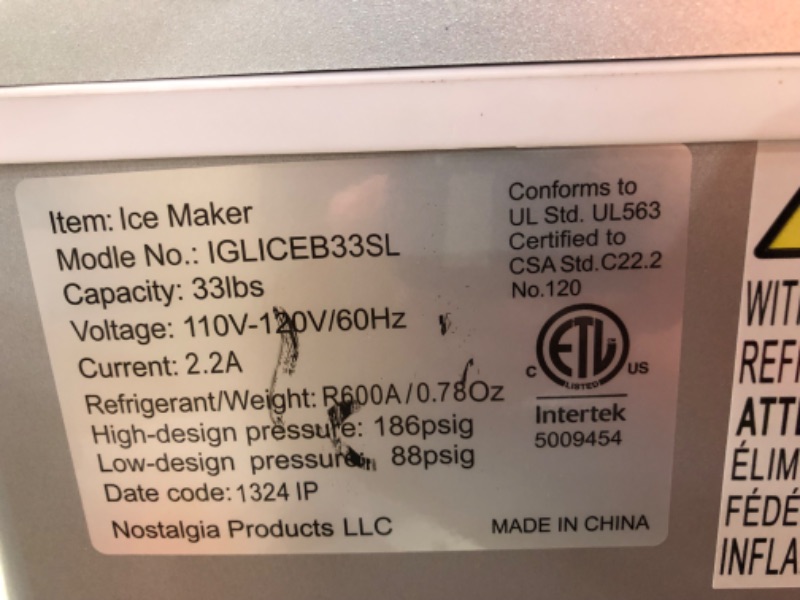 Photo 6 of ***USED - POWERS ON - UNABLE TO TEST FURTHER***
Igloo Electric Countertop Ice Maker Machine - Automatic and Portable - 33 Pounds in 24 Hours - Ice Cube Maker - Ice Scoop and Basket - Ideal for Iced Coffee and Cocktails - Silver