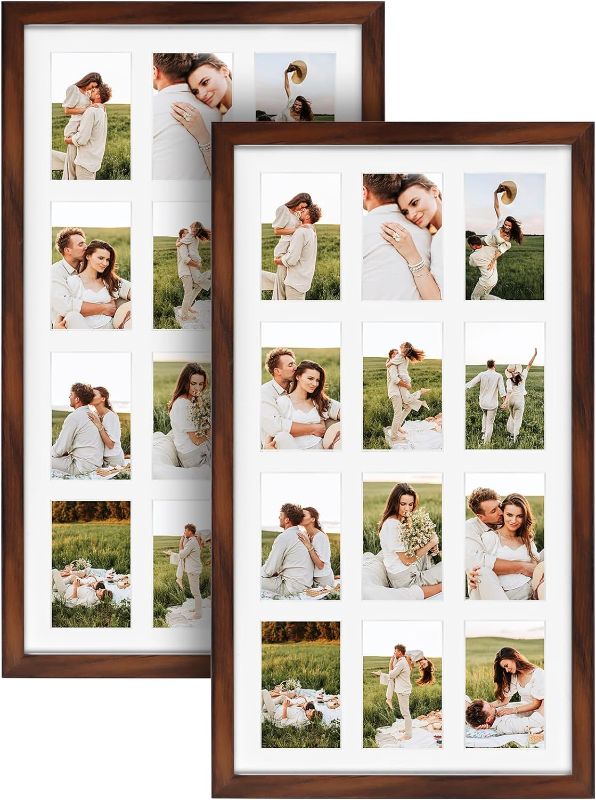 Photo 1 of 12 Opening 4x6 Collage Picture Frames Set of 2, Rustic Brown Multiple Frames for Displaying 6x4 Photos with Mat