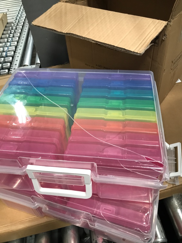 Photo 3 of 2 set novelinks Transparent 4" x 6" Photo Cases and Clear Craft Keeper with Handle - 32 Inner Cases Plastic Storage Container Box (Multi-Colored) multicolored