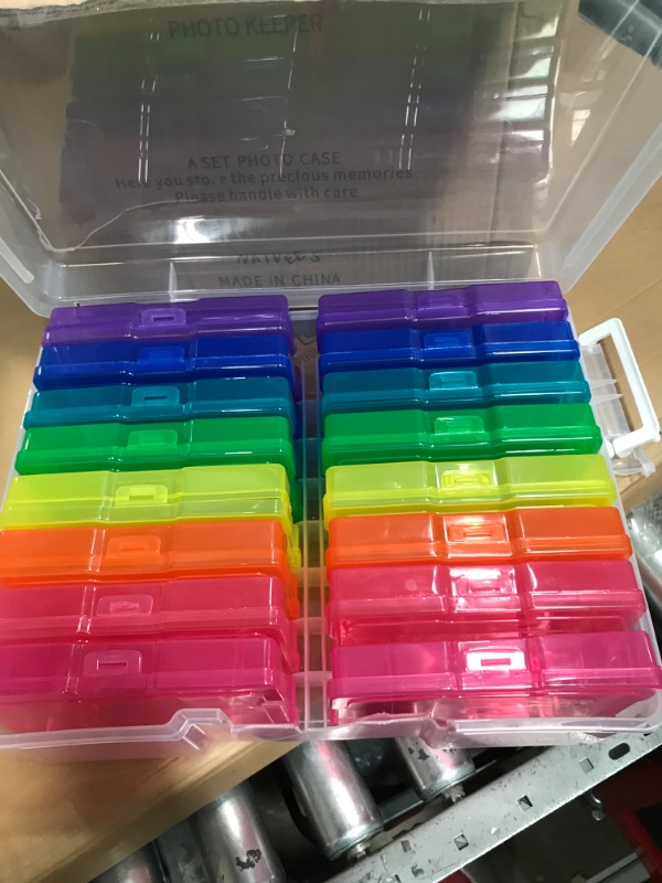 Photo 2 of 2 set novelinks Transparent 4" x 6" Photo Cases and Clear Craft Keeper with Handle - 32 Inner Cases Plastic Storage Container Box (Multi-Colored) multicolored