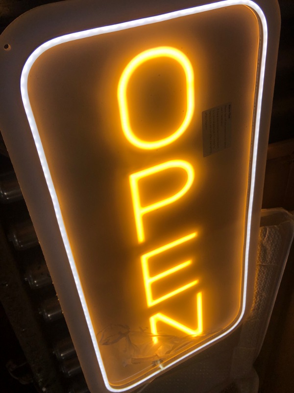 Photo 2 of ROLANCHE Open Signs for Business, 23"x 12" Large LED Neon Open Sign with ON/OFF Switch adapter, Ultra Bright and Eye-catching Electric Light Up Sign for Bar, Salon- Vertical Vertical Large Size 23x12''