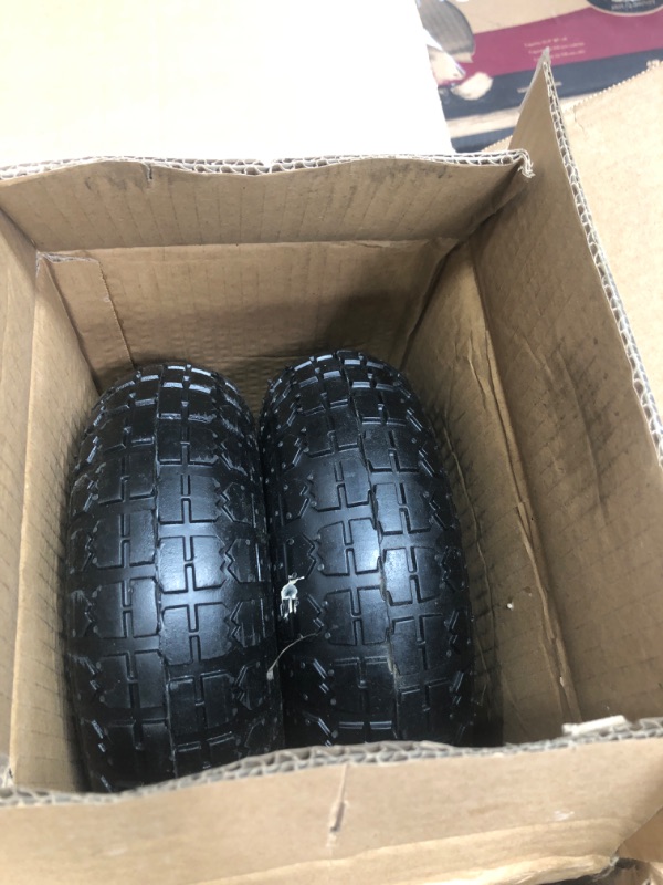 Photo 2 of 4 Pack 10” Heavy-Duty Replacement Tires and Wheels - 4.10/3.50-4” With 10” Inside Tube, 5/8” Axle, 1 3/4” Offset Hub, Double Sealed Bearings Suitable for Hand Truck, Dolly, and Gorilla Cart By RamPro 4 PACK 10 Inch