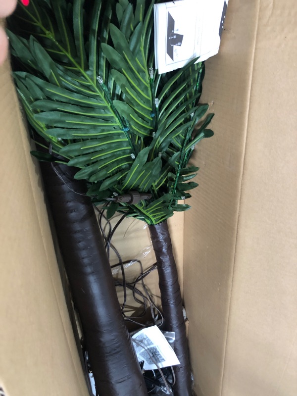 Photo 1 of Lightshare 5FT Solar Gorgeous Palm Tree Artificial Lighted Palm Tree, 56LED Lights, Decoration for Office, Home, Party, Christmas, Nativity, Outside Patio 5FT-Solar Green