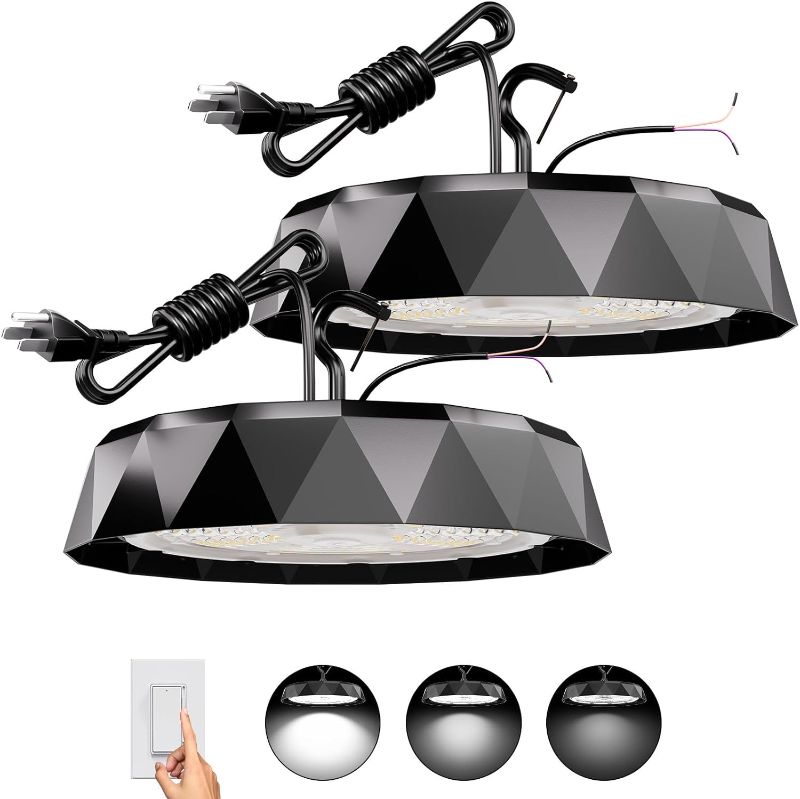 Photo 1 of 2Pack UFO LED High Bay Light 240W, 38400LM High Bay LED Shop Lights with US Plug, 0-10V Dimmable, 5000K Daylight, IP65 Waterproof, Alternative to 1200W MH/HPS for Warehouse - ETL/DLC