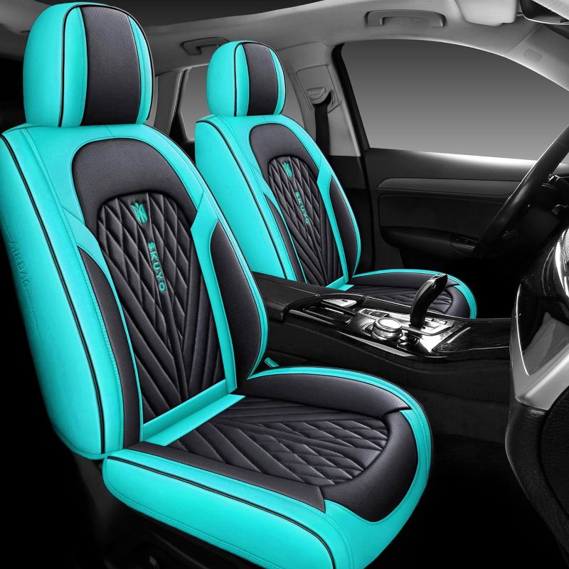 Photo 1 of **damaged read notes**Coverado Universal Seat Covers Full Set, Waterproof Nappa Leather Car Seat Covers with Head Pillow, Universal Auto Protectors Fit for Most Sedans SUV Pick-up Truck, blue