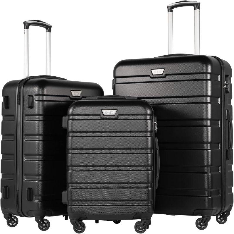 Photo 1 of Coolife Luggage 3 Piece Set Suitcase Spinner Hardshell Lightweight TSA Lock (black, 3 piece set(20in24in28in))
